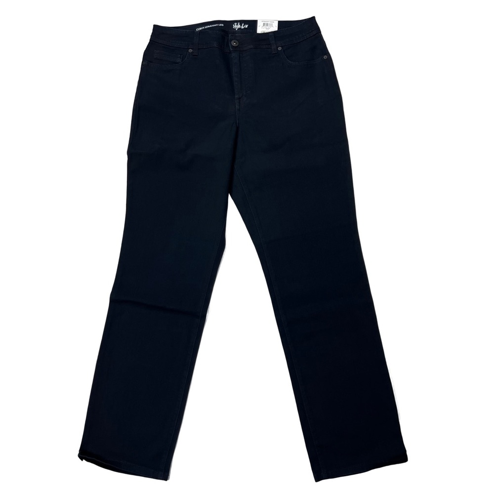 Style & Co Curvy Straight Leg High Rise jeans Size 12 Dark Blue almost Black NWT